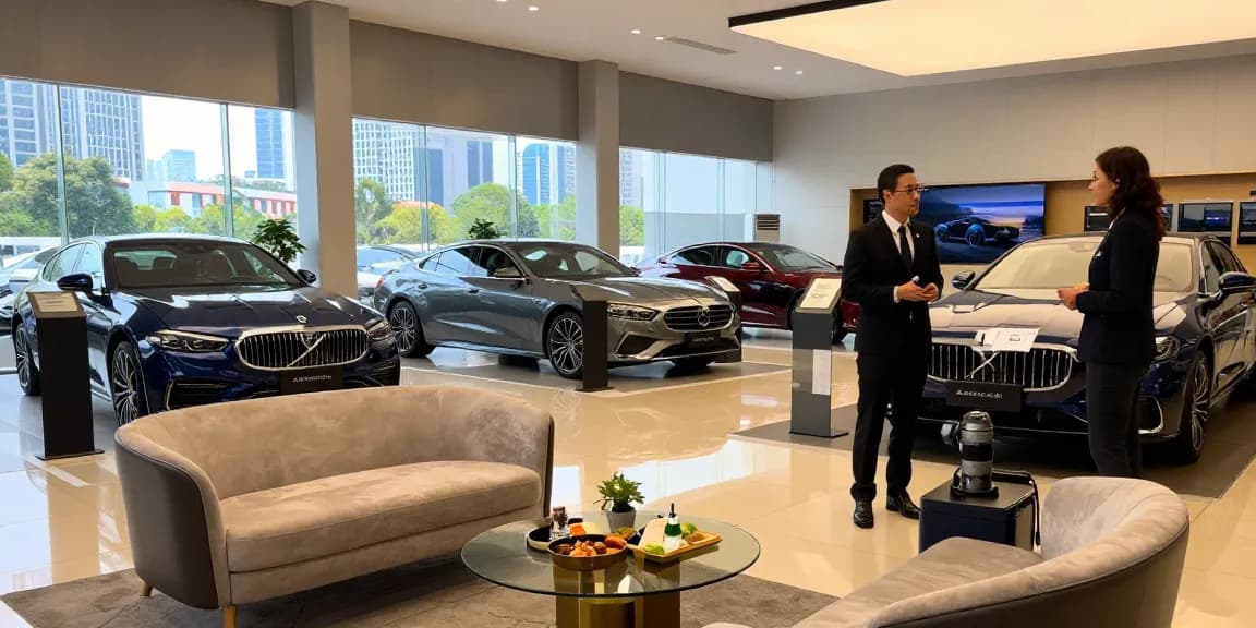 Pengalaman mewah LUXURY 777 di showroom mobil premium dengan suasana elegan.