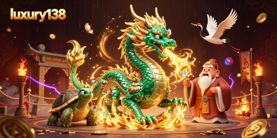 Experience the thrill of luxury138 with golden fire-breathing dragons and lucky cranes soaring in the casino