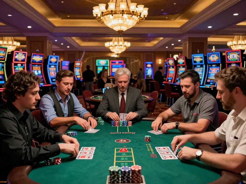 Bayitoto login experience highlighted by players engaged in blackjack with focused expressions and colorful chips.