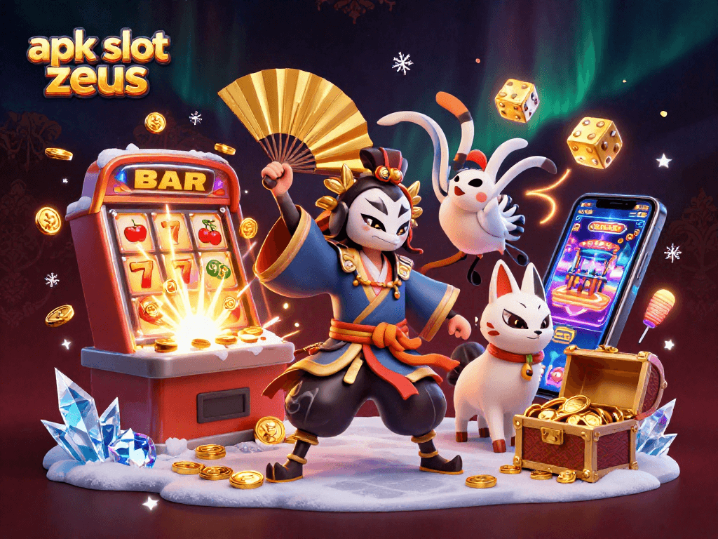 Akses apk slot zeus dengan simbol kemenangan dan efek jackpot, memikat perhatian pemain tanah air.