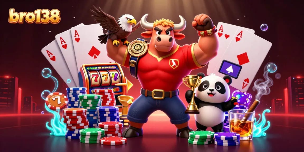 Experience bro138's thrilling slot gaming scene with dynamic characters and vibrant elements.