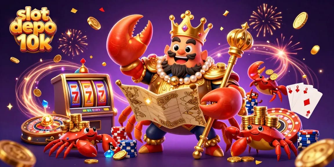 Experience thrilling wins in slot depo 10k with a dynamic illustration of magical casino elements.