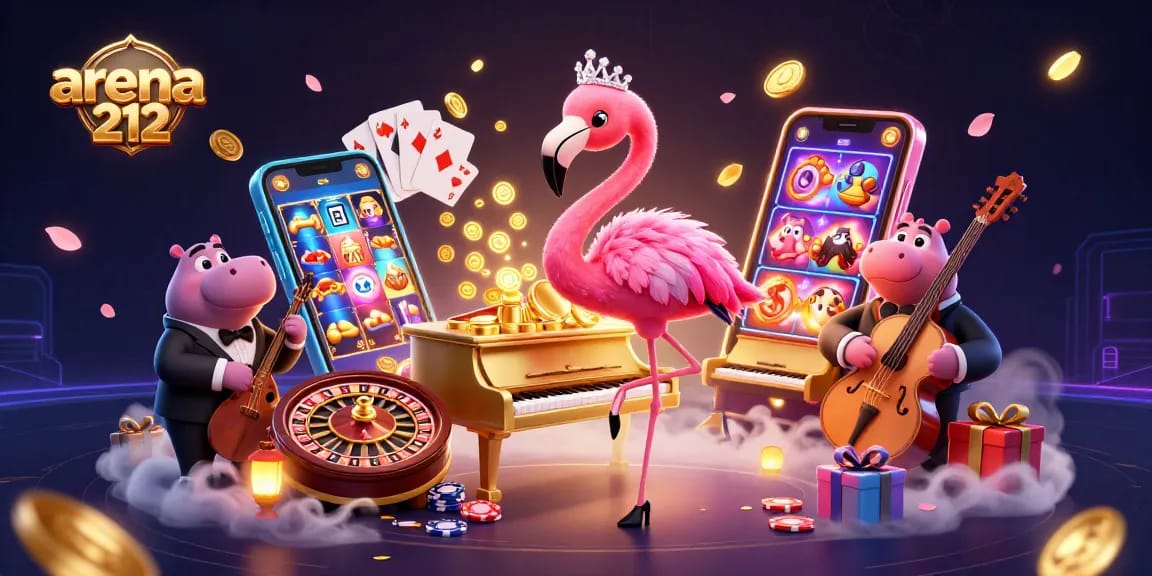 Arena212 menghadirkan pengalaman bermain yang menarik dengan penyanyi flamingo dan pemain bass hippo.