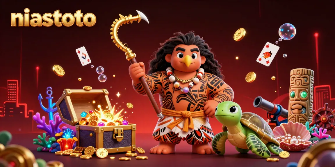 Engage in thrilling gaming adventures with niastoto, featuring a vibrant Polynesian demigod, turtle sidekick, and immersive casino elements.