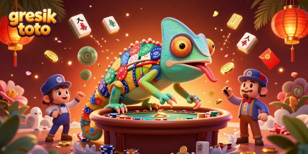 Engage with exciting games at gresik toto, featuring a dynamic casino scene with vibrant elements.
