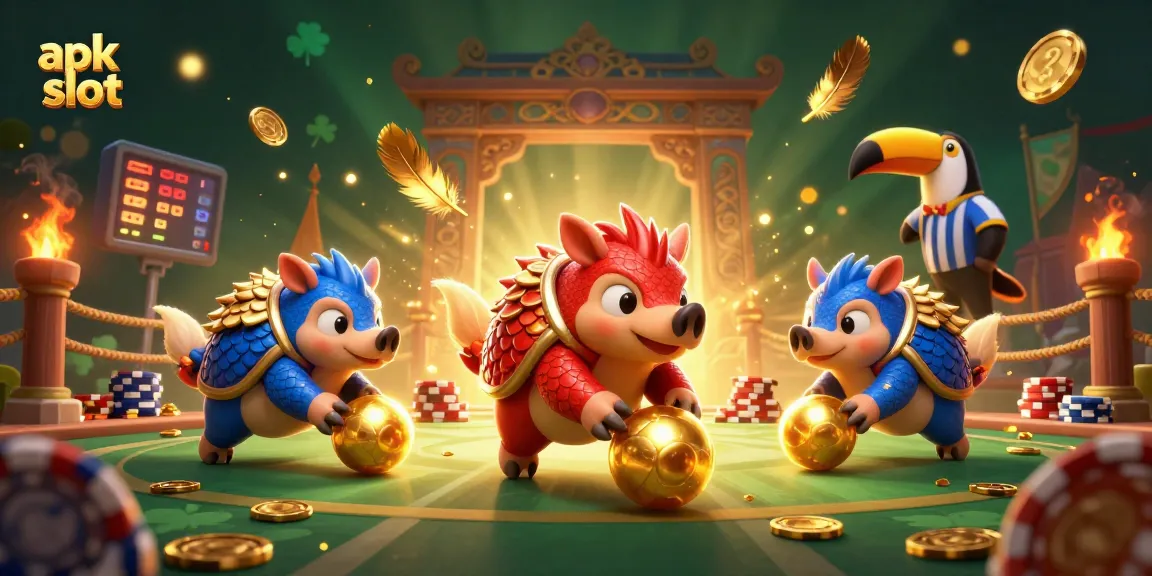 Permainan apk slot dengan pangolin berperang memadukan koin emas dan keripik poker.