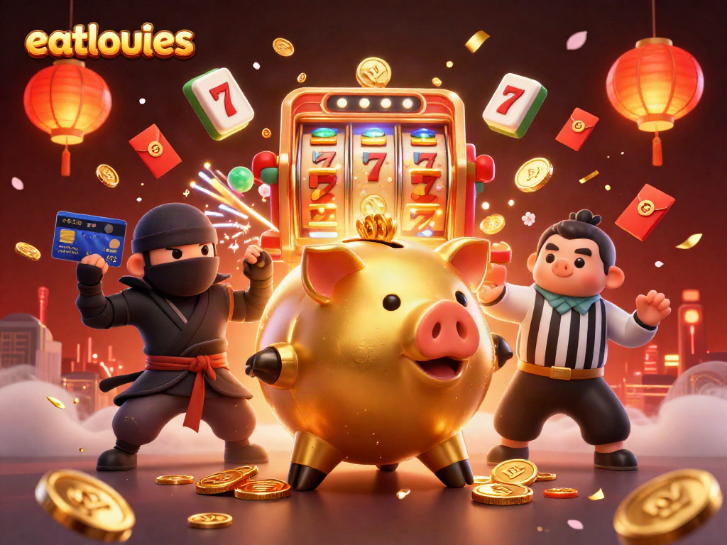 eatlouies memberikan pengalaman bermain slot yang seru dengan karakter unik dalam ilustrasi kasino.