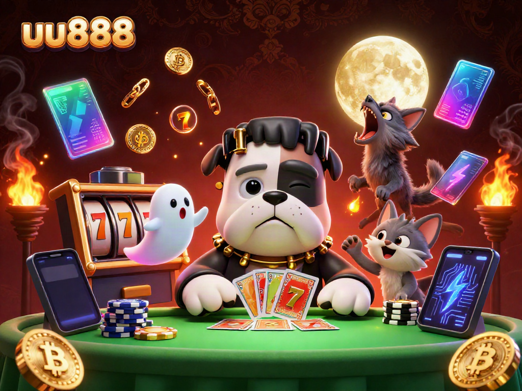 Engage in thrilling gameplay at uu888, featuring a whimsical card dealer alongside captivating casino elements.