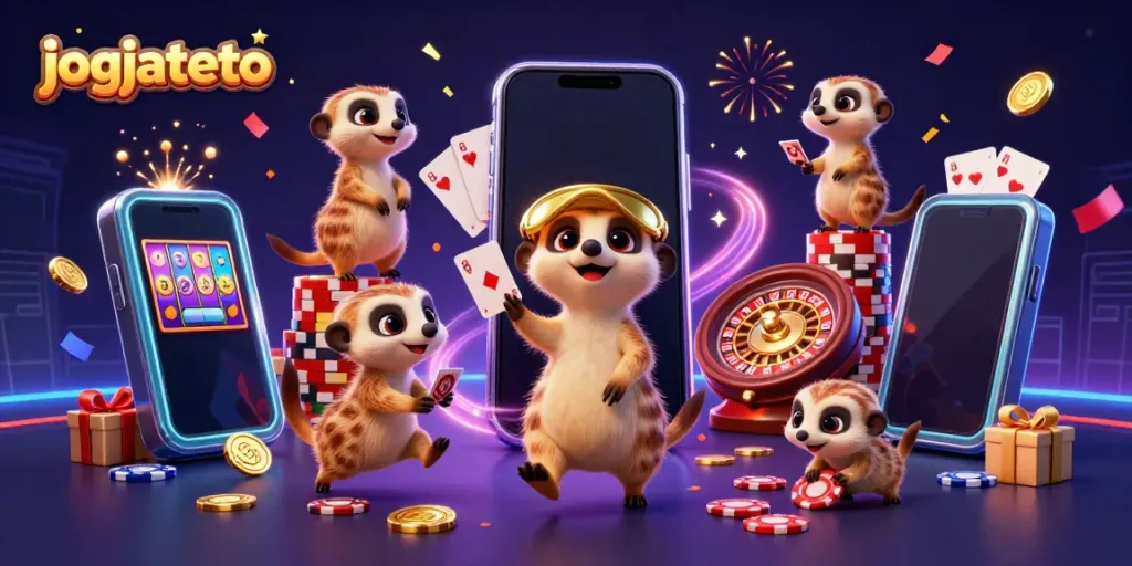 Experience the excitement of jogjatoto casino with lively meerkats, colorful games, and festive elements.