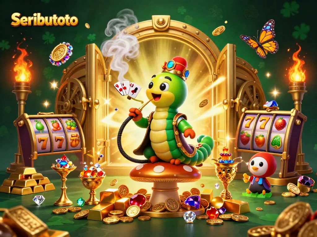 Experience Seributoto excitement with vibrant slot reels and a whimsical caterpillar master.