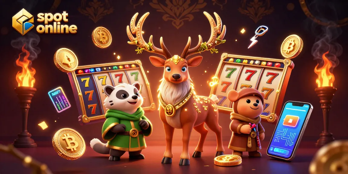 Spin the reels at slot online, with Celtic stag and badger amidst vibrant casino elements.