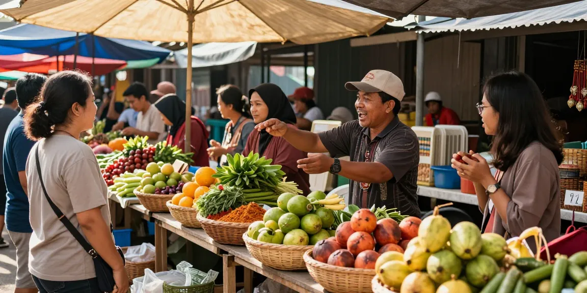 Vendor Leci123 menarik perhatian di pasar lokal dengan hasil pertanian segar.