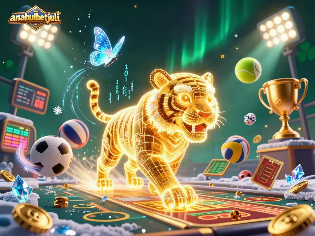 Memenangkan jackpot di anabulbetjuli dengan simbol slot dan piala emas di tengah kasino digital.
