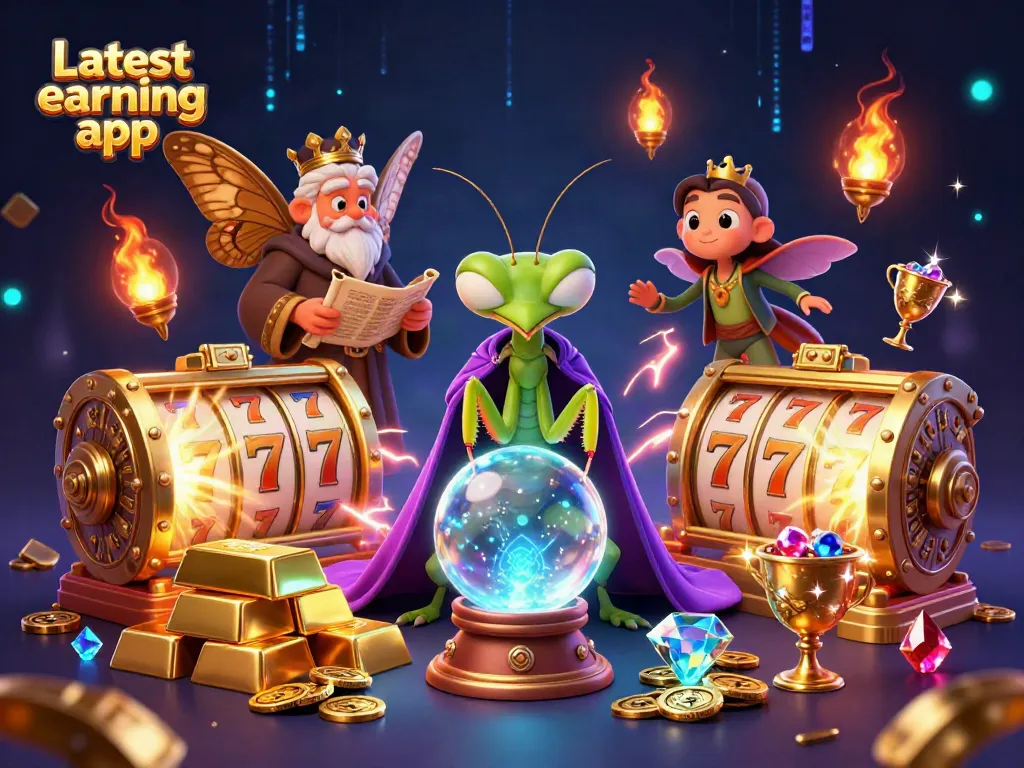 Experience the Latest earning app with a fortune teller and treasures in a vibrant 3D casino scene.