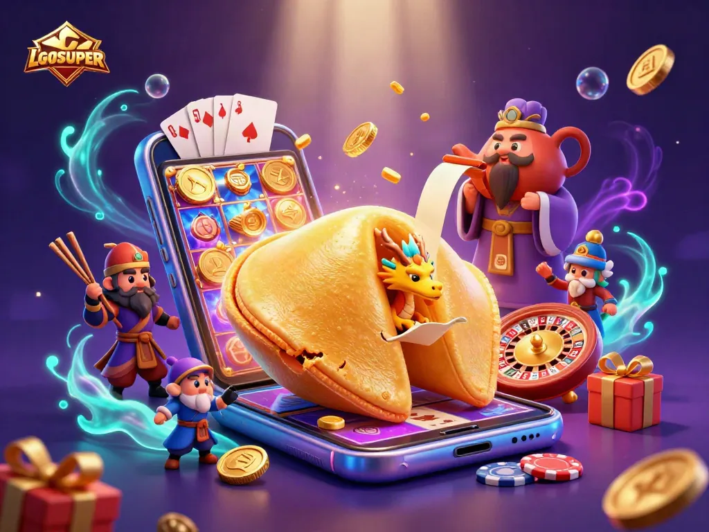 Players enjoy thrilling slots at LGOSUPER with vibrant winning elements and dynamic casino characters.