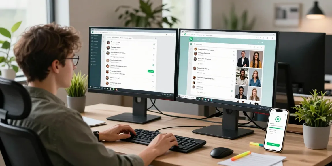 Engaged user using WhatsApp網頁版 on desktop for seamless communication in a modern workspace.