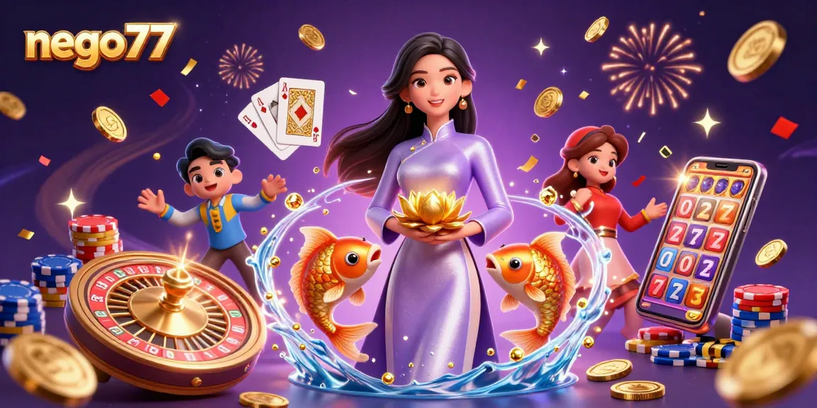 Engage with the thrilling world of nego77 through a vibrant scene filled with royal flush cards, shining jewels, and dynamic casino action.