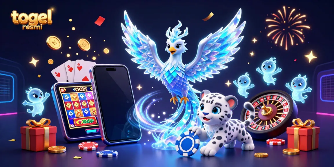 Ilustrasi 3D menampilkan elemen togel resmi dengan karakter kartun ajaib dan elemen kasino.