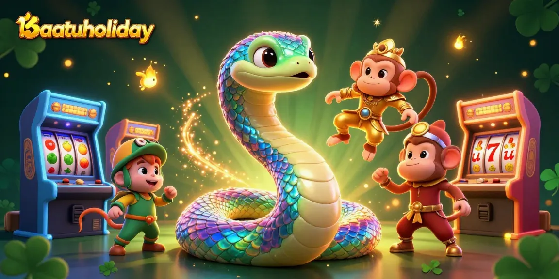 Experience batuholiday magic with a vibrant casino scene featuring a rainbow serpent and lucky slot reels.