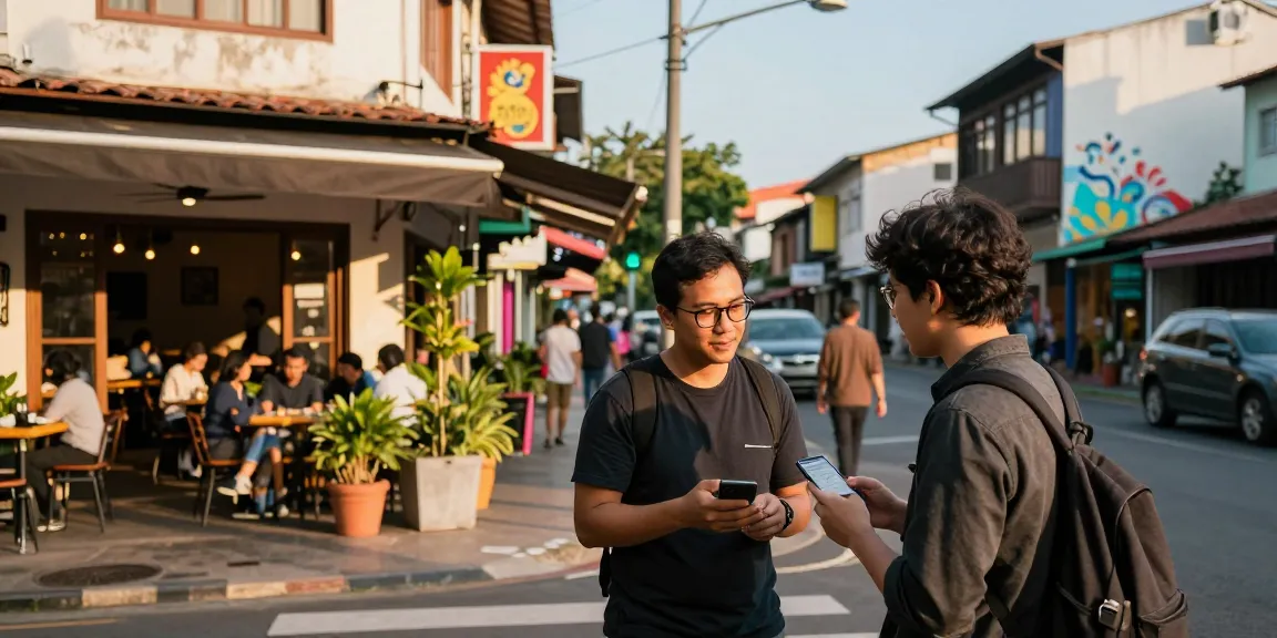 Person discussing jebolwd alternatif routes on a city street at sunset.