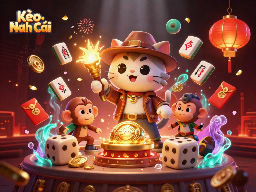 Experience Kèo Nhà Cái through captivating illustrations of an archaeologist cat and a monkey companion.
