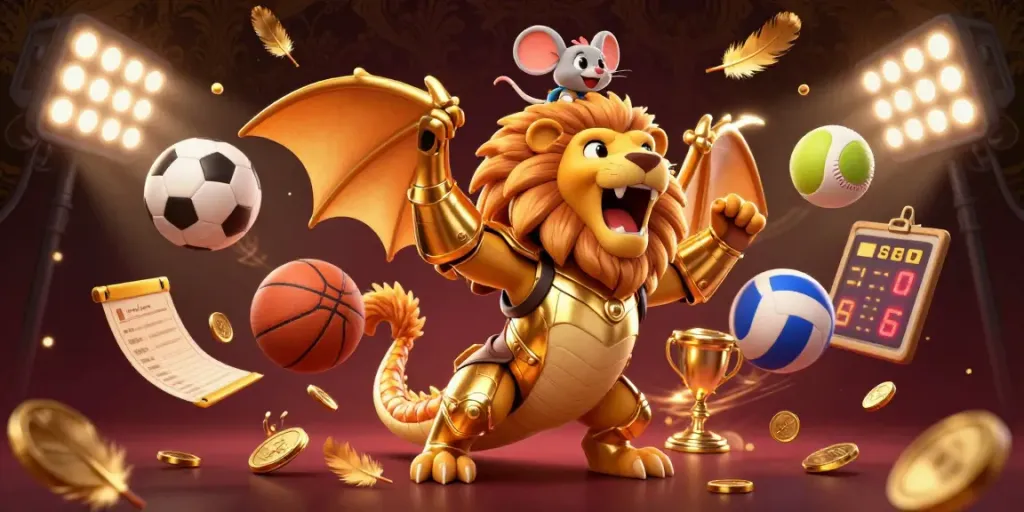 Experience the thrilling games at MPO08, where vibrant sports elements unite in a dynamic casino scene.