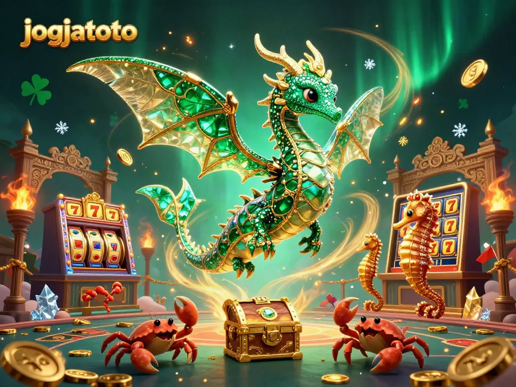 Experience thrilling gameplay with jogjatoto's dynamic slots and treasures in an enchanting dragon scene.