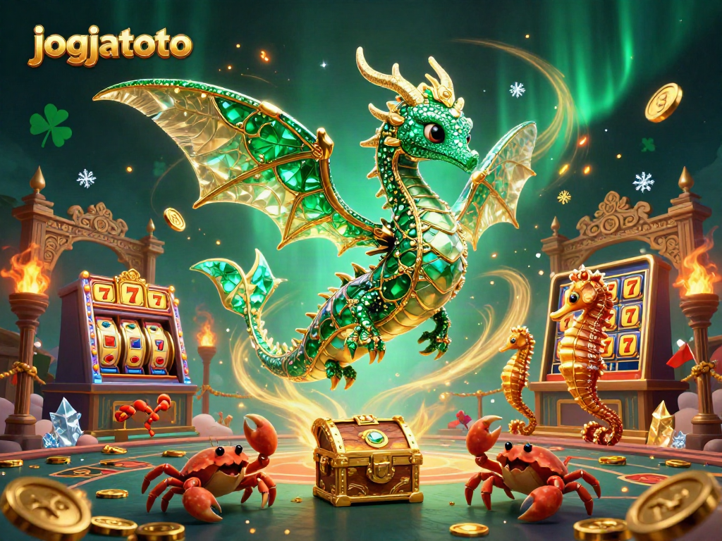 Experience thrilling gameplay with jogjatoto's dynamic slots and treasures in an enchanting dragon scene.
