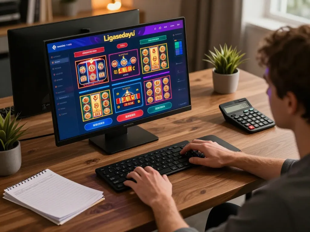 Engaging gameplay on Ligasedayu online casino, showcasing a vibrant gaming interface and strategic notes