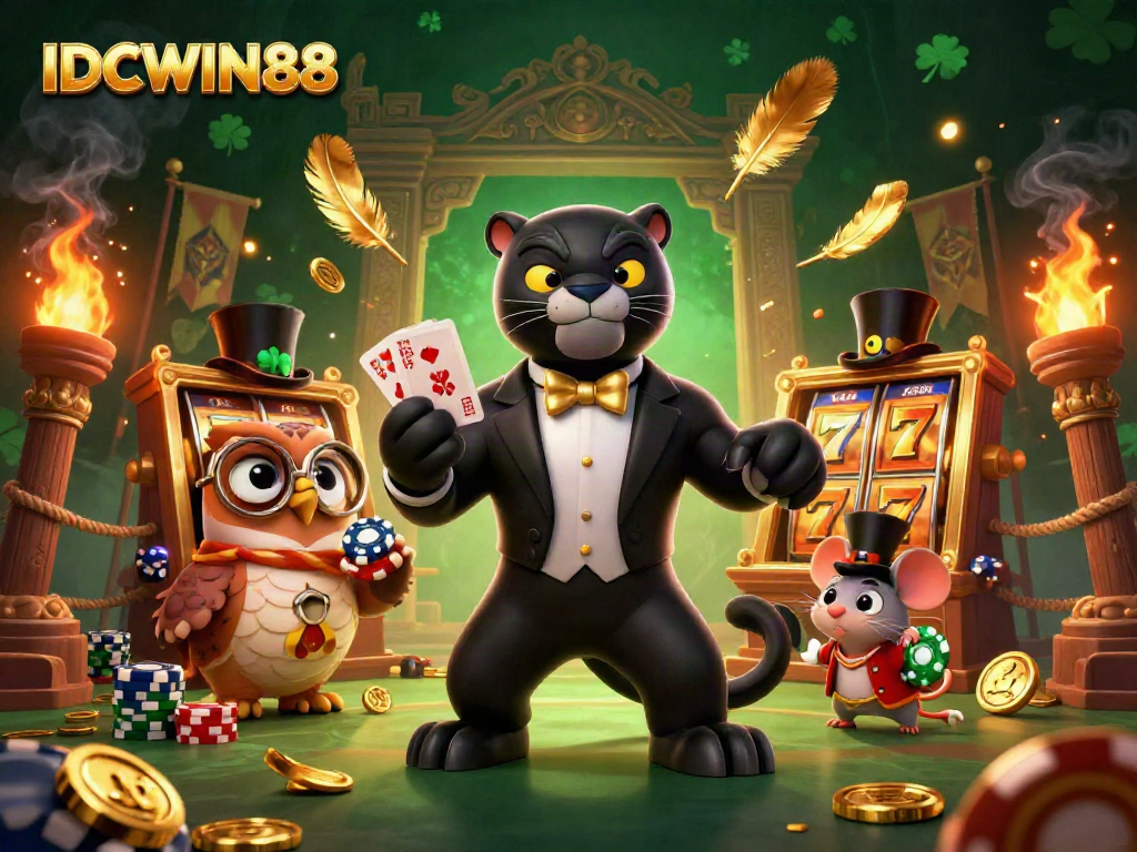 Play thrilling games at IDCWIN88 with exciting visuals featuring unique characters and casino elements.
