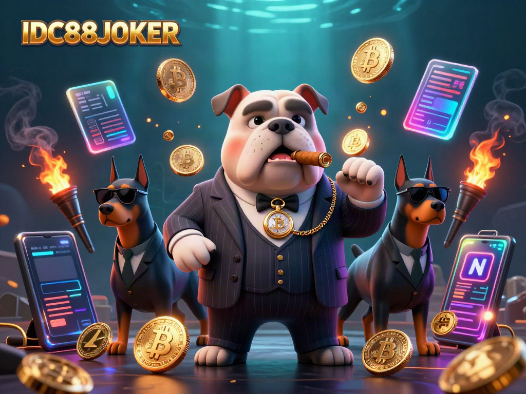 Experience thrilling gaming with IDC88JOKER's vibrant 3D casino scene featuring unique characters and crypto elements.