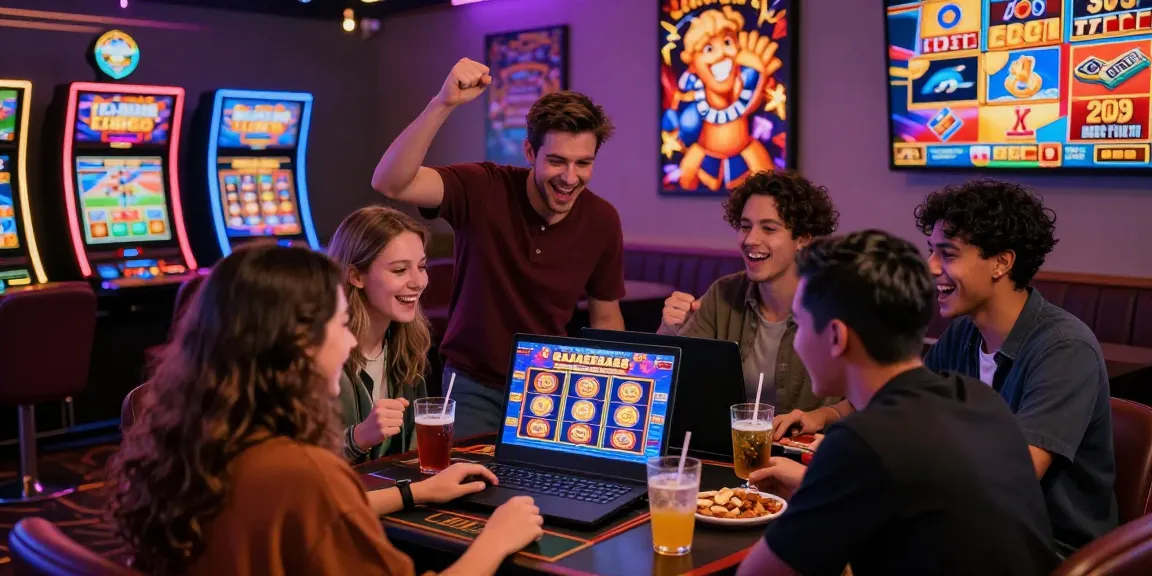 Friends enjoying online gambling at RAJABERAS88, capturing an exciting gaming experience.