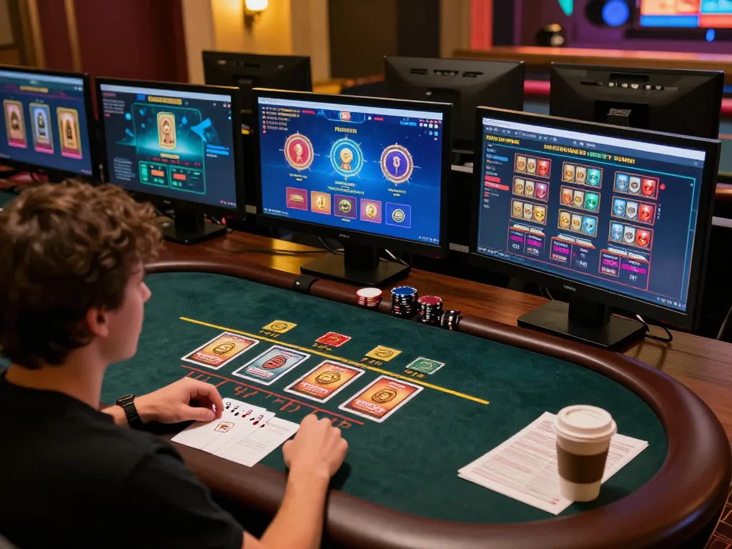 Rasakan login kenzototo dengan pengaturan permainan blackjack online yang menarik, menampilkan grafik yang hidup dan pencahayaan hangat.