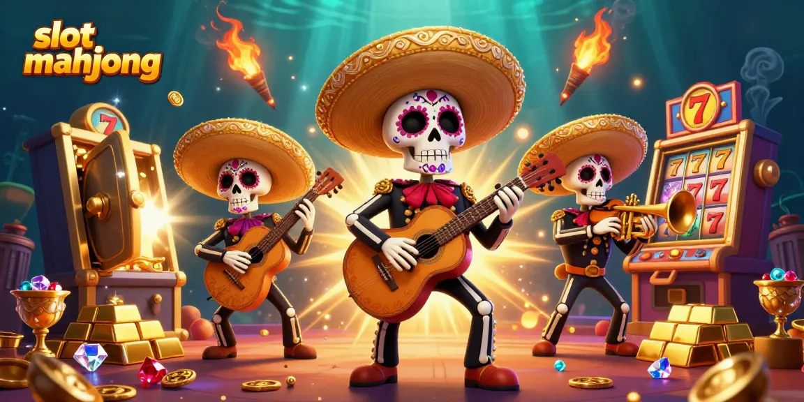 Engage in exciting slot mahjong with a colorful mariachi band illustration surrounded by vibrant casino elements.