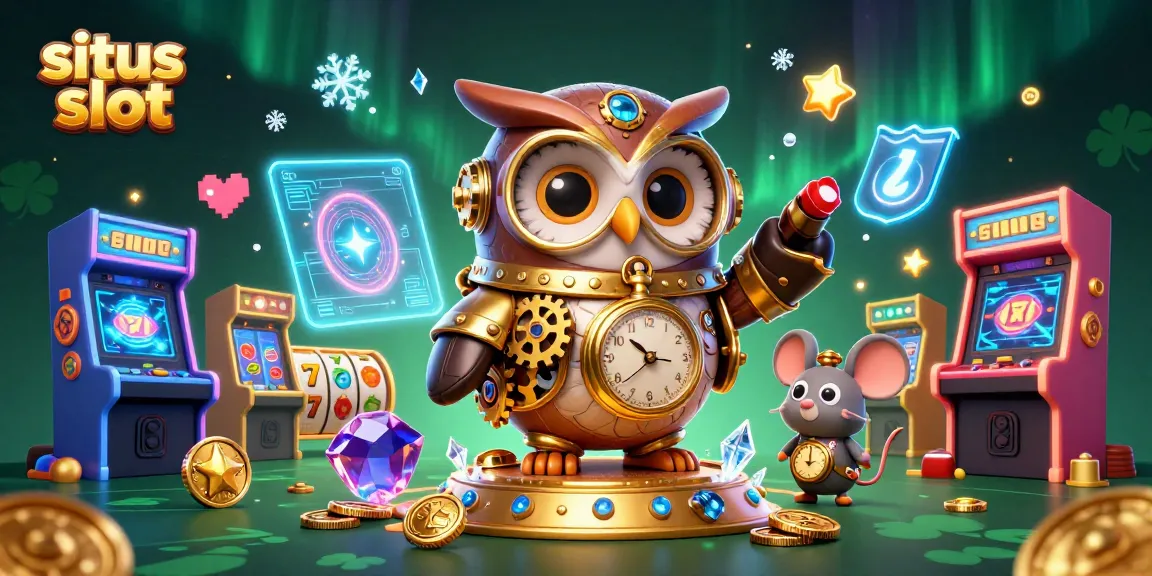 Engage with situs slot as a lively 3D casino scene unfolds featuring an owl and a mouse among thrilling slot elements.