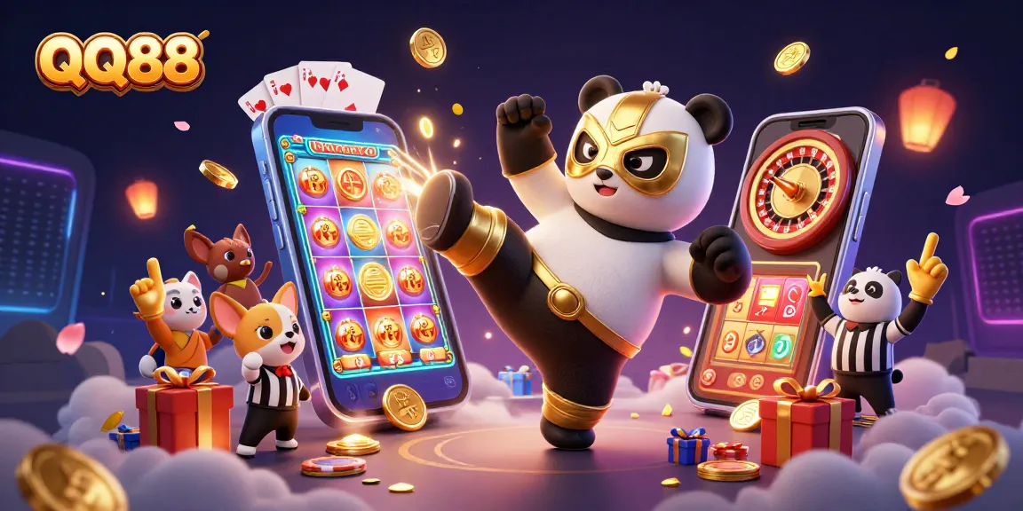 Experience the thrilling excitement of QQ88, where gaming elements and vibrant characters collide in an electrifying scene.