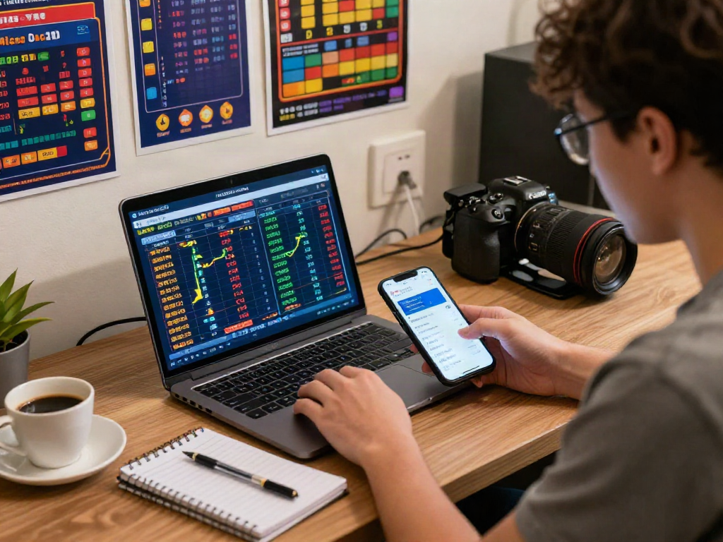 Pengguna memeriksa Data Macau terbaru secara langsung di laptop dan ponsel, terlibat dalam suasana taruhan online.