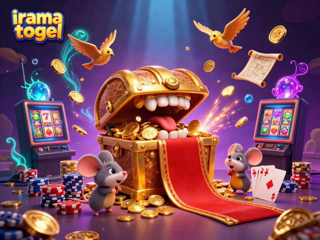 Play the irama togel slots with engaging visuals of coins and colorful poker chips.