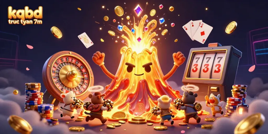Experience exciting action with kqbd truc tuyen 7m featuring a golden volcano erupting treasures, vibrant casino elements, and high-quality visuals.