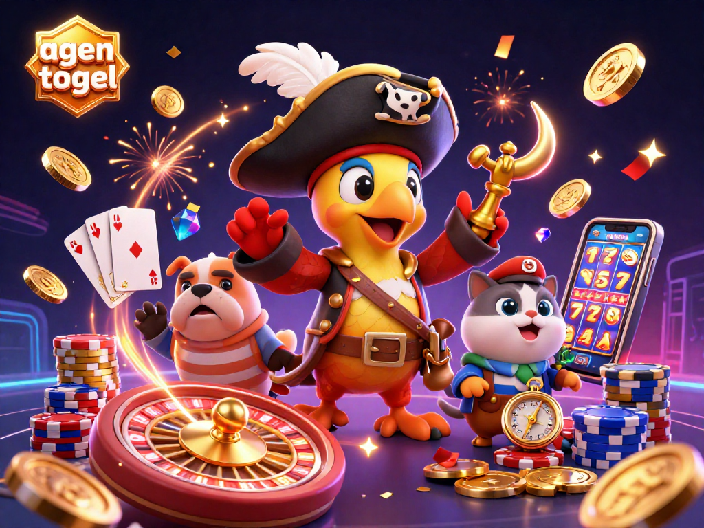 Experience winning strategies with agen togel as vibrant characters celebrate in a dynamic casino scene.