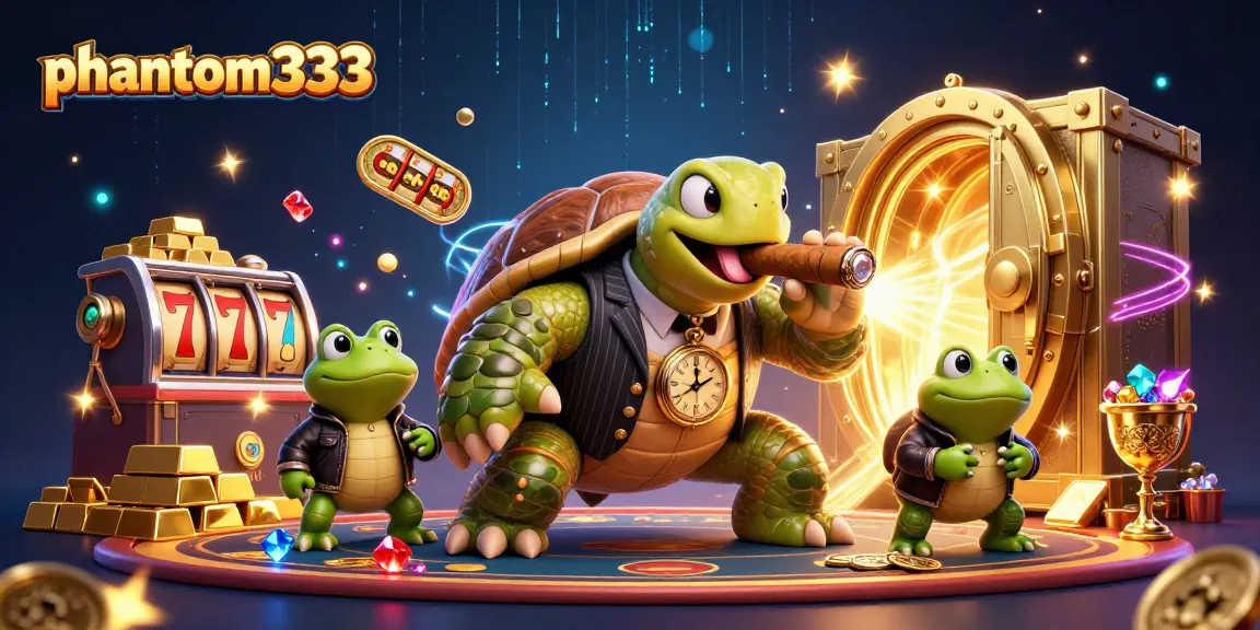 Win big with phantom333 while enjoying a vibrant casino scene featuring a snapping turtle and bullfrog enforcers.