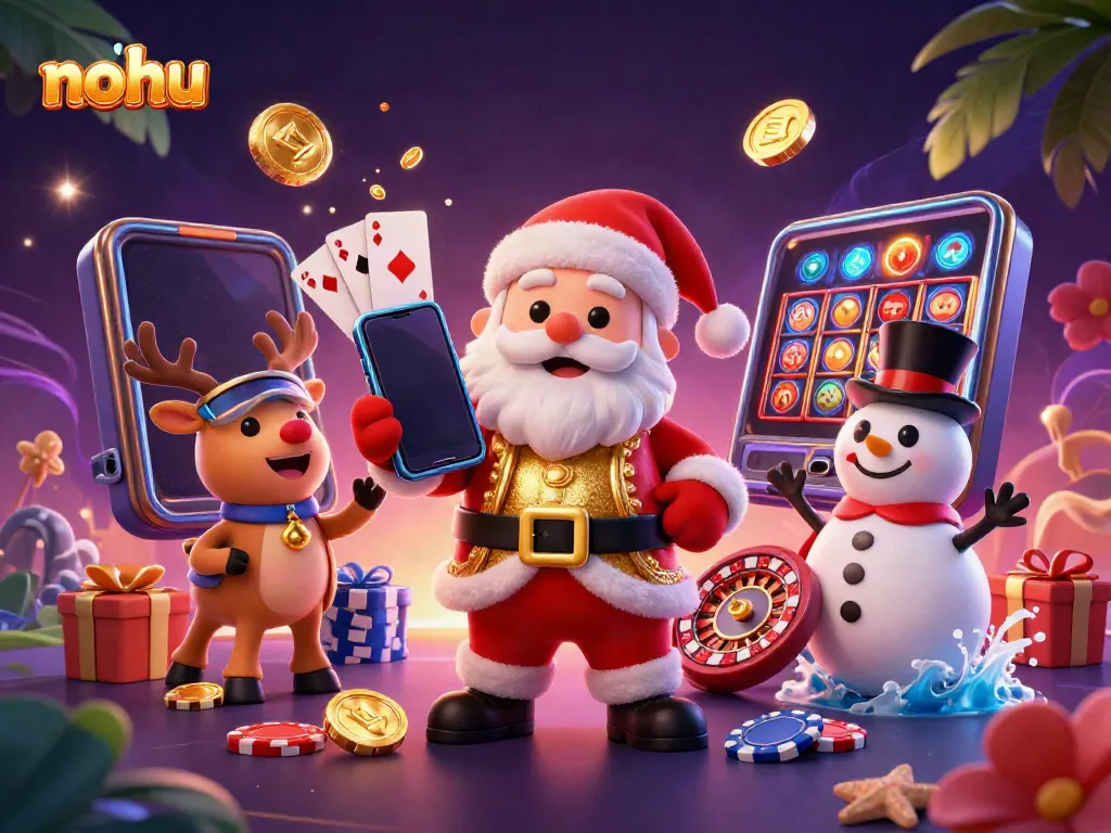 Experience thrilling nohu slots with Santa and friends in a vivid casino scene filled with excitement.