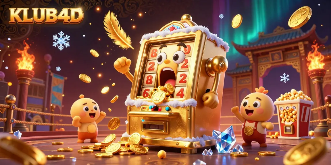 Mesin slot emas bergerak KLUB4D merayakan jackpot dengan koin berhamburan dan dukungan dari mesin slot kecil di sekitarnya.