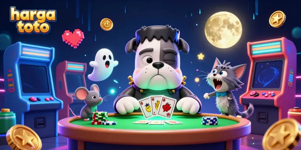 Berpartisipasi dalam permainan harga toto dengan gambar ilustrasi kasino yang menyenangkan dan berwarna.