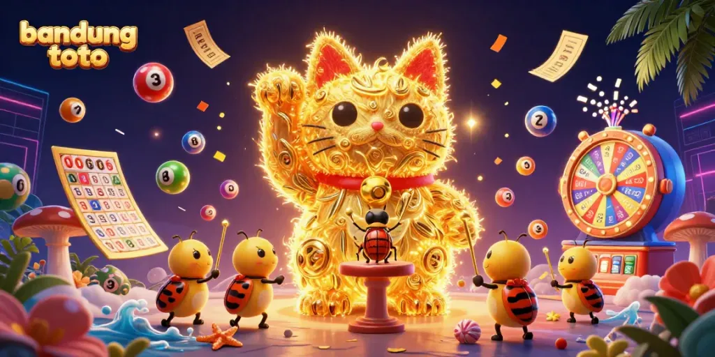 Experience a vibrant gaming scene as bandung toto comes alive with colorful balls and dynamic casino symbols.